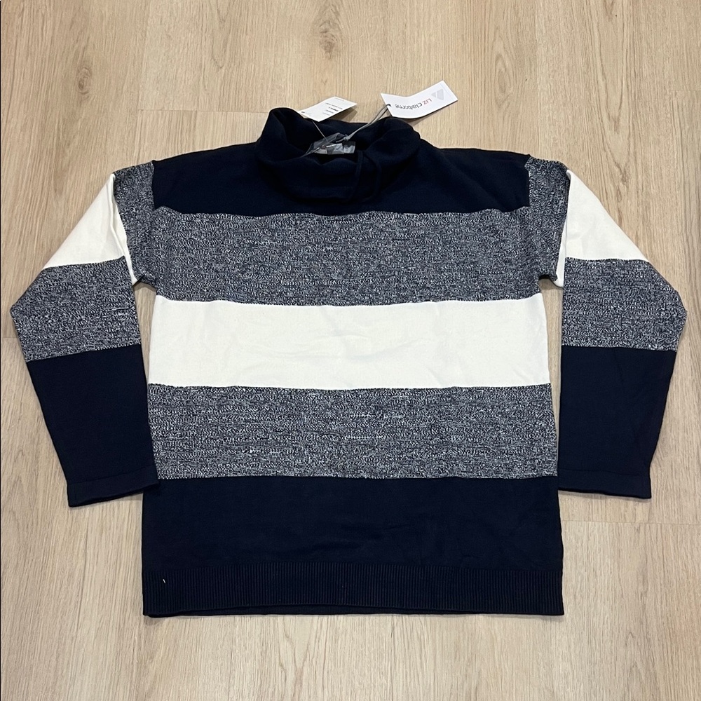 NWT Liz Claiborne Small Striped Sweater - Navy, Gray, and White